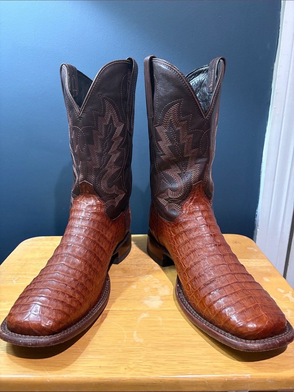 Tecovas William Men's Brown Two-Tone Western Exotic Caiman Leather Boots 10.5 D